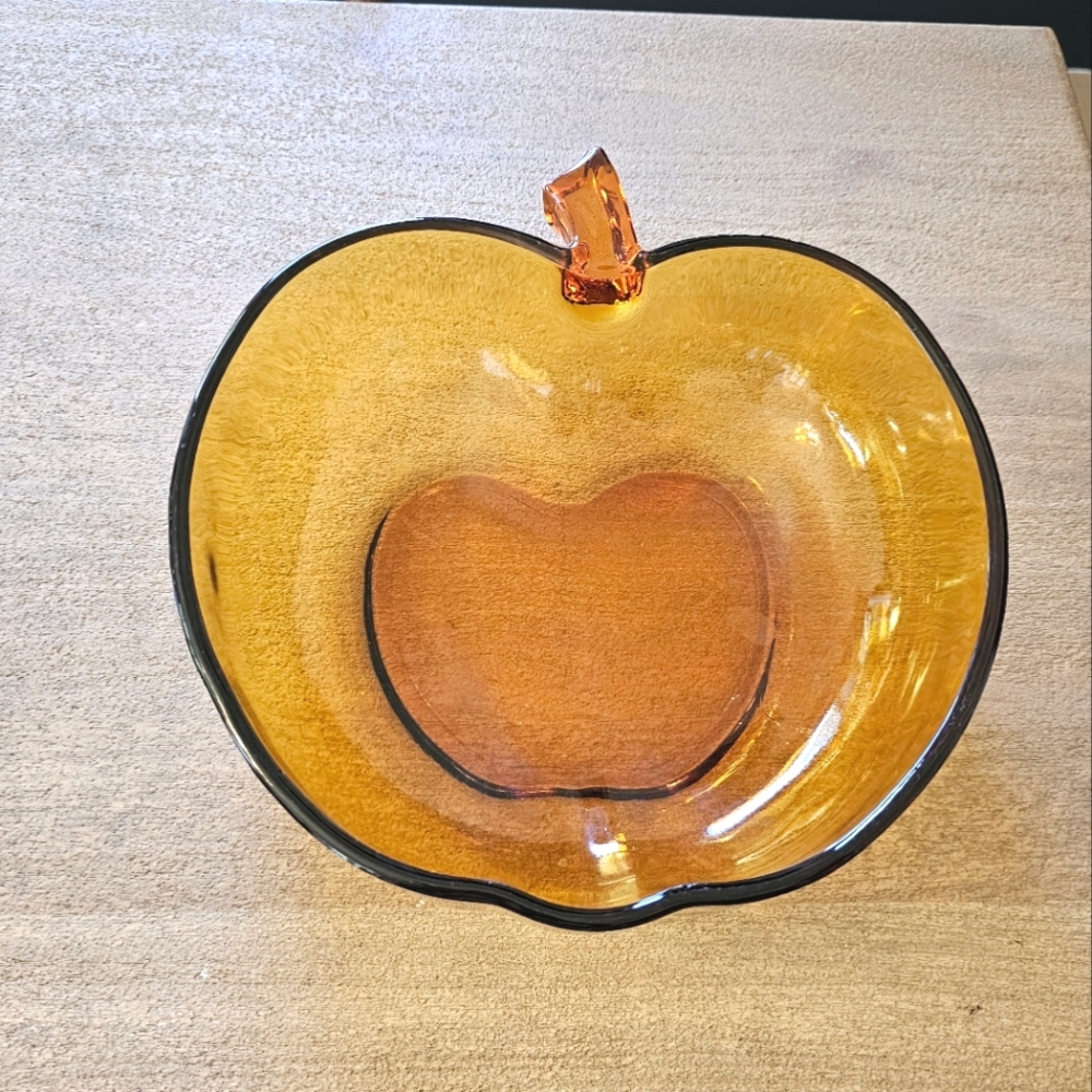 Vintage Amber glass apple shaped serving bowl
